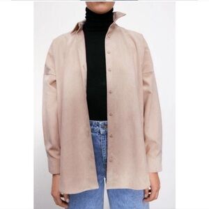 Zara Oversized Corduroy Button Down Shirt Pink